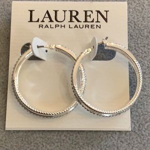 Ralph Lauren Silver-Tone Medium Pave & Rope Chain Twist Hoop Earrings